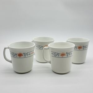Vintage Corning Apricot groove pattern set of 4 white coffee/tea mug